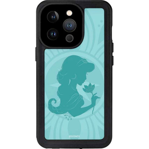 Disney Aladdin Princess Jasmine Silhouette Flower iPhone 15 Pro Waterproof Case